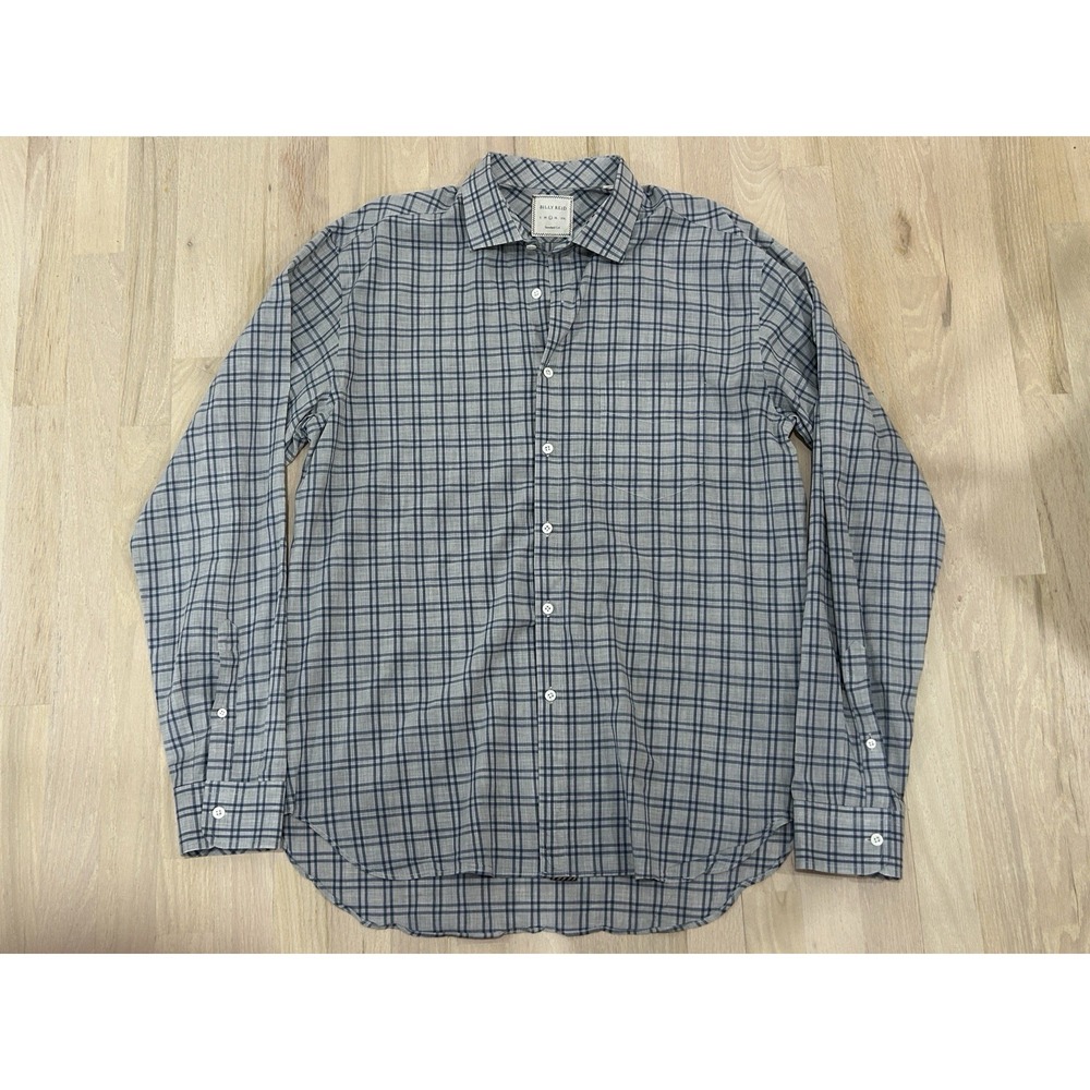 BILLY REID Gray Blue Check Shirt Standard Fit Sz Large Cotton Made in Italy
